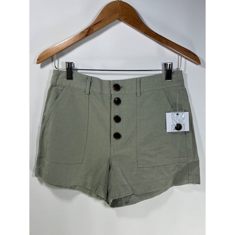 O'NEILL Morrison Shorts Sz 28 Linen Blend Sage Green Button Up High Waist Shorts